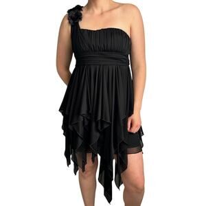 Vintage City Triangles Black Tiered One Strap Midi Dress Size Medium